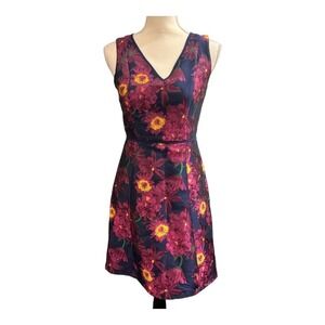 Julia Jordan Dress Blue Multi Floral Jacquard‎ Sleeveless Size 2 Wedding Guest